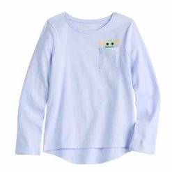 Disney/Jumping Beans Disney's The Mandalorian Grogu Girls 4-12 The Child Peeking Front-Pocket Long-Sleeve Tee By Jumping Beans®