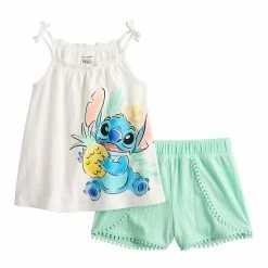 Disney/Jumping Beans Girls 4-12 Disney Lilo & Stitch Graphic Tank Top & Pompom Shorts Set By Jumping Beans®